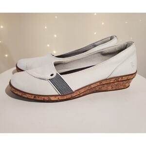 Grasshopper Ortholite Slip-On Canvas Cork Wedge Shoes Womens Size 8.5 Comfort